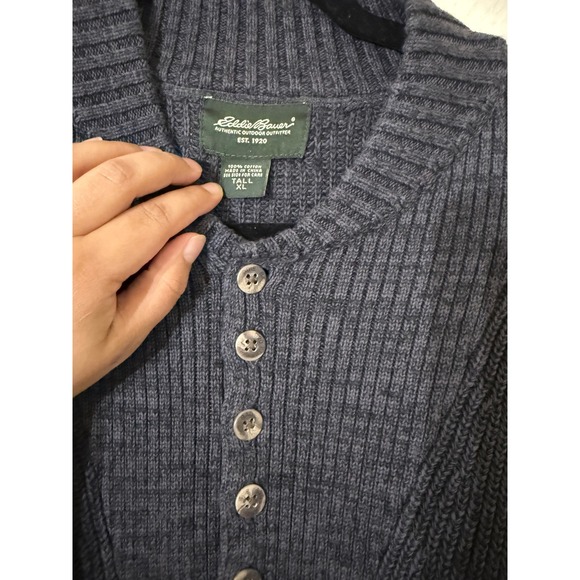 Eddie Bauer Vintage Mens Cotton Ribbed Sweater Dark Gray Pullover Size XL Tall - Picture 3 of 6